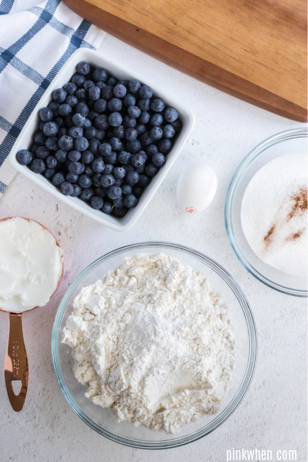 Ingredients needed for blueberry crumb bars.