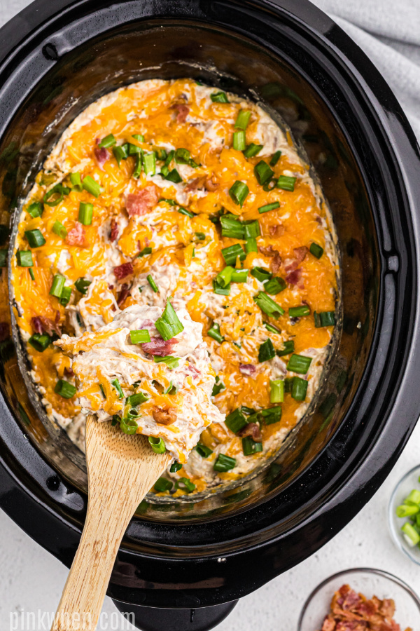 Crack chicken in the slow cooker scooped out for serving. 