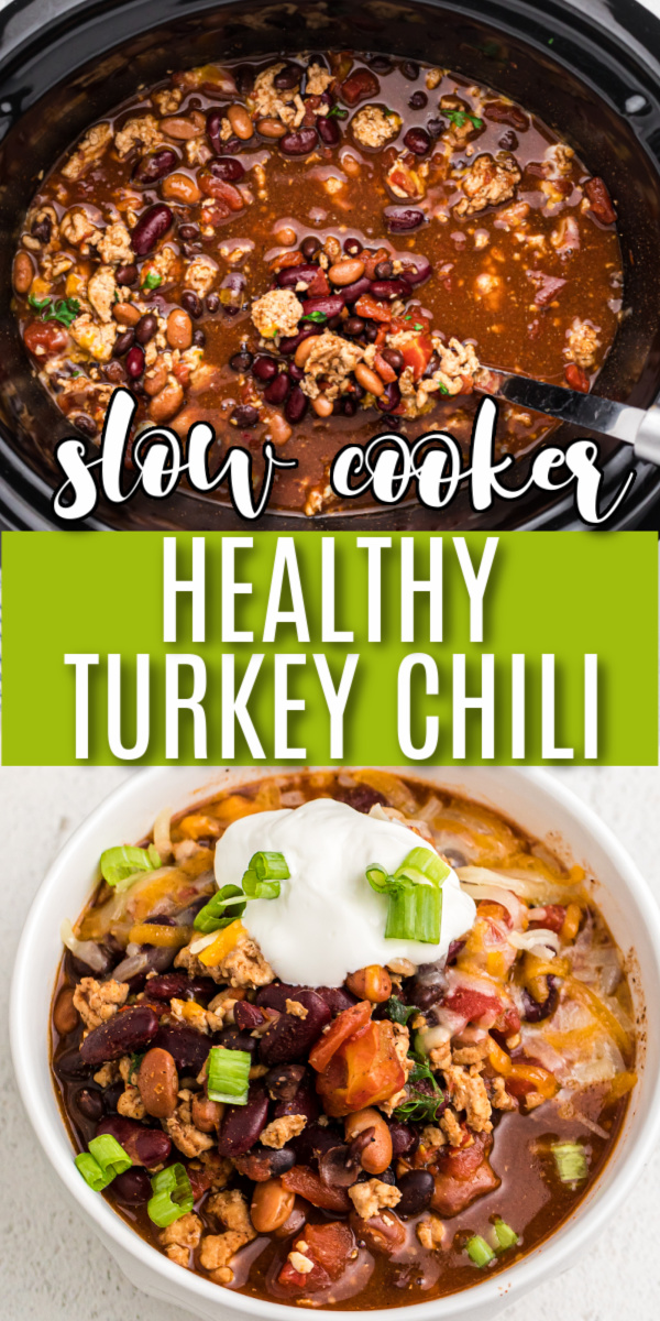 FAMILY FAVORITE! This Healthy Slow Cooker Turkey Chili is a delicious and hearty meal that is packed full of protein. Made with lean ground turkey, 3 different beans, and the perfect blend of seasonings. You won't believe how fast this Crockpot Turkey Chili disappears! We even share how to meal prep this dish for the freezer. It's an easy recipe the whole family loves.