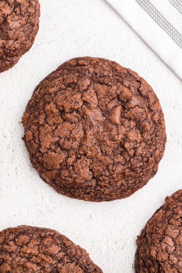 Thick and chewy baked brownie cookies. 