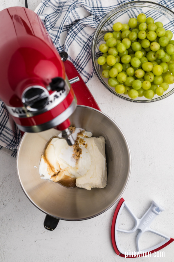 cream cheese, sugars, and vanilla in the bowl of a stand mixer. 