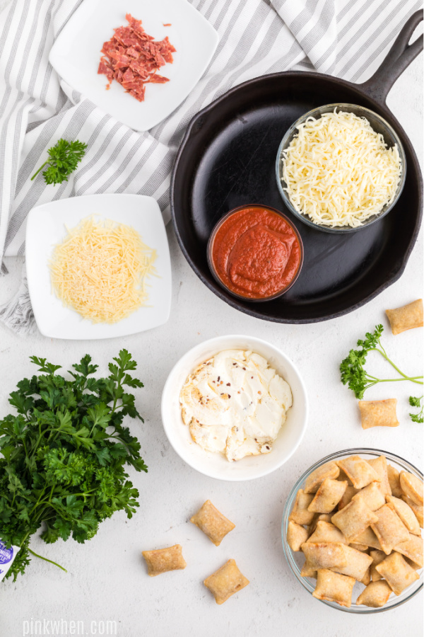 Seasoning added to cream cheese for pizza dip.