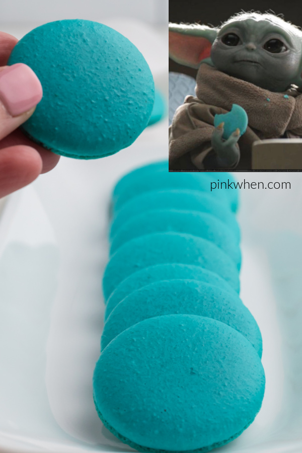 Baby Yoda Macaron Cookie recreation on a white plate. 