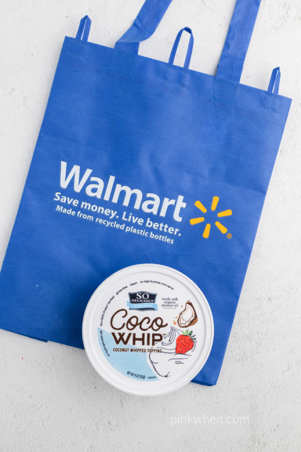 CoCOWhip with a Walmart bag on a white table. 