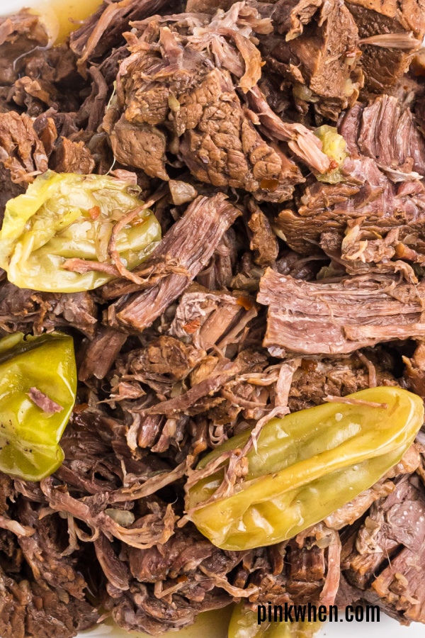 Close up of Mississippi Pot Roast on a white plate. 