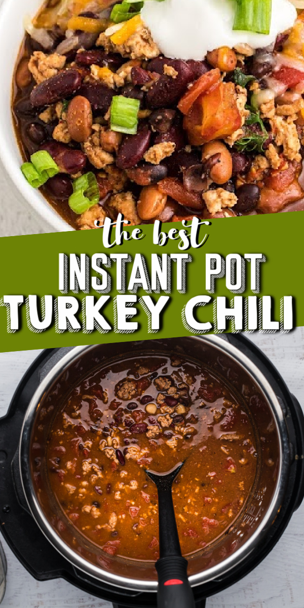 Instant Pot Turkey Chili is a hearty, delicious chili recipe made in the pressure cooker. Made with ground turkey, vegetables, and the perfect blend of seasonings. My husband has now labeled this his favorite chili recipe, you have to try it!