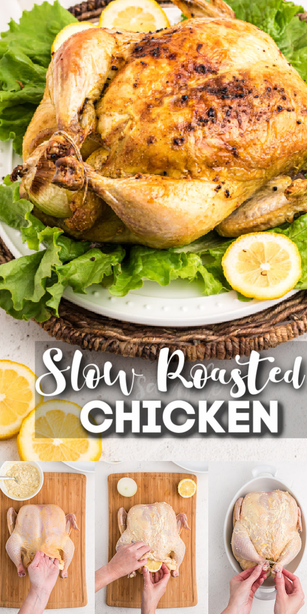 This Slow Roasted Whole Chicken is a delicious and easy recipe that's perfect to make for meal prep or for a large dinner gathering.