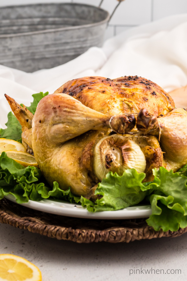 Honey Garlic slow roasted Italian chicken on a bed of lettuce ready to serve. 
