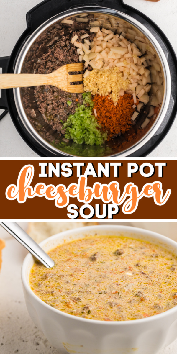 Instant Pot Cheeseburger Soup is a hearty dish made in the pressure cooker. Made with ground beef, potato, cheese, onion, celery, seasonings, and more. It's a delicious diner you'll want to make again and again.