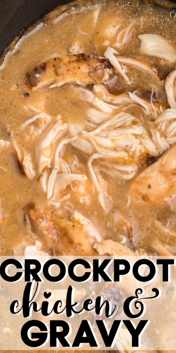 This simple Crockpot Chicken and Gravy is easy with just 4 simple ingredients. You'll love how easy this dinner is and how good it tastes! Serve it over rice, egg noodles, and with mashed potatoes. It's also a great recipe for leftovers.