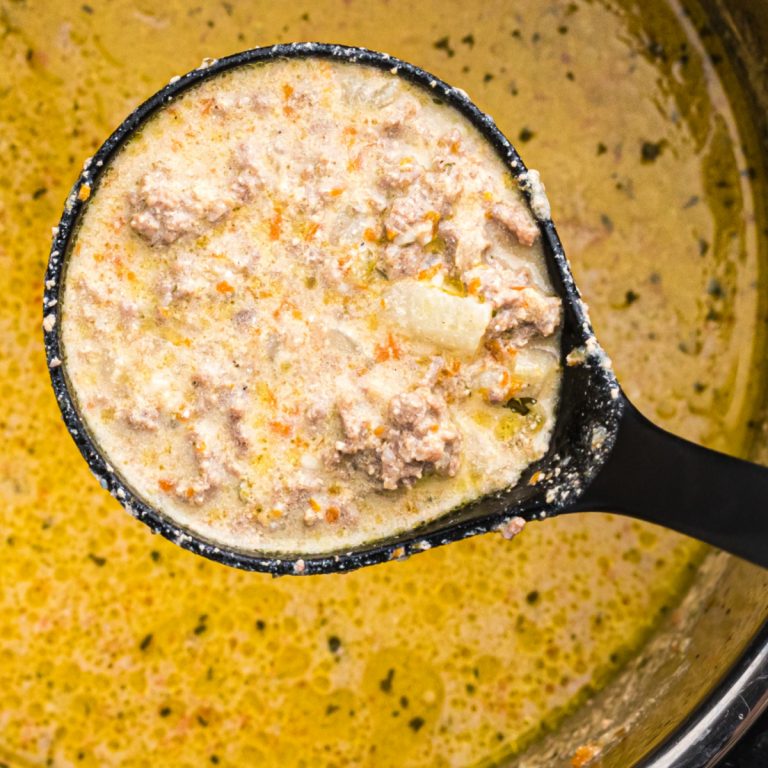 Pressure cooker cheeseburger soup scoop