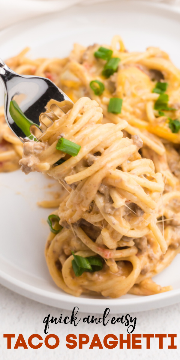 Taco Spaghetti is a 30 minute meal that's hearty and delicious. Made with lean ground beef, taco seasoning, 3 blends of cheeses, and more. It's comfort food that will disappear fast!