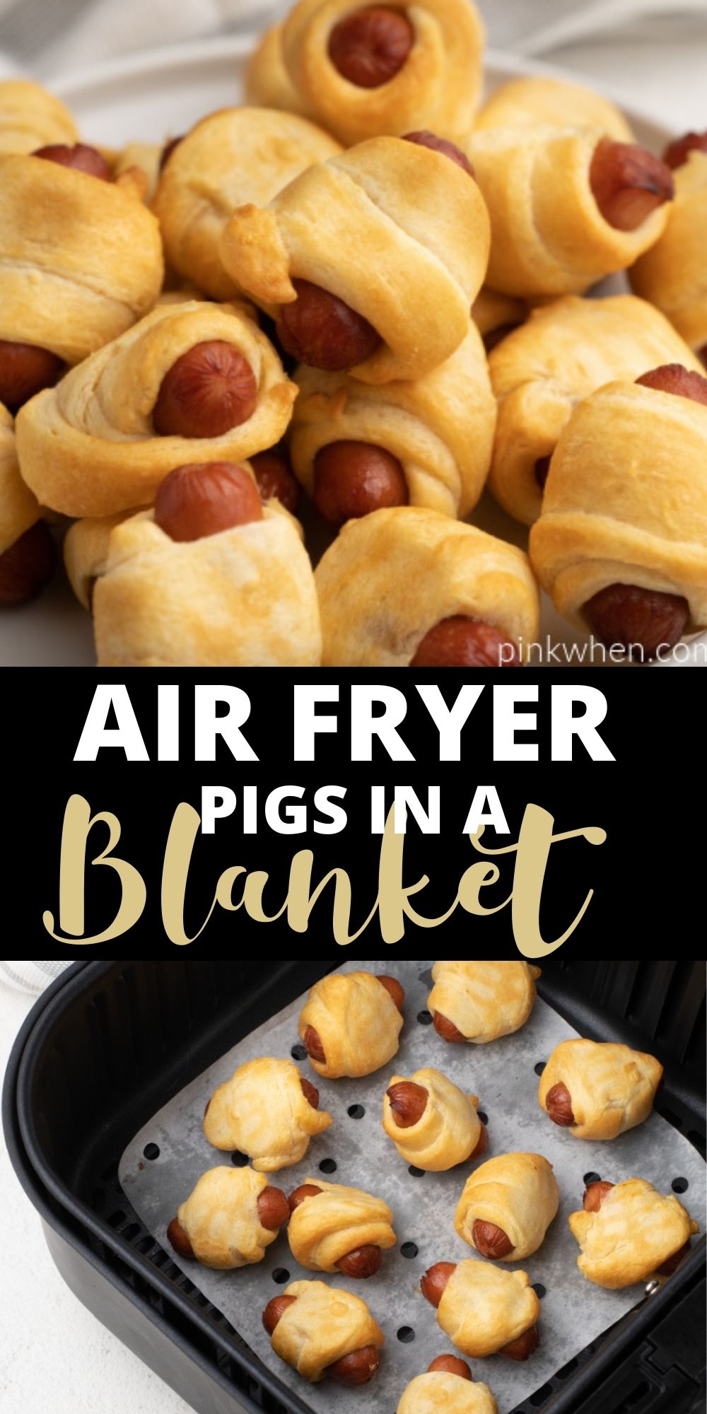 Pigs in a Blanket are made quick and easy in the Air Fryer! This easy appetizer uses crescent rolls and cocktail sausages for a delicious snack that can be made in just 10 minutes! An easy recipe the whole family will love.