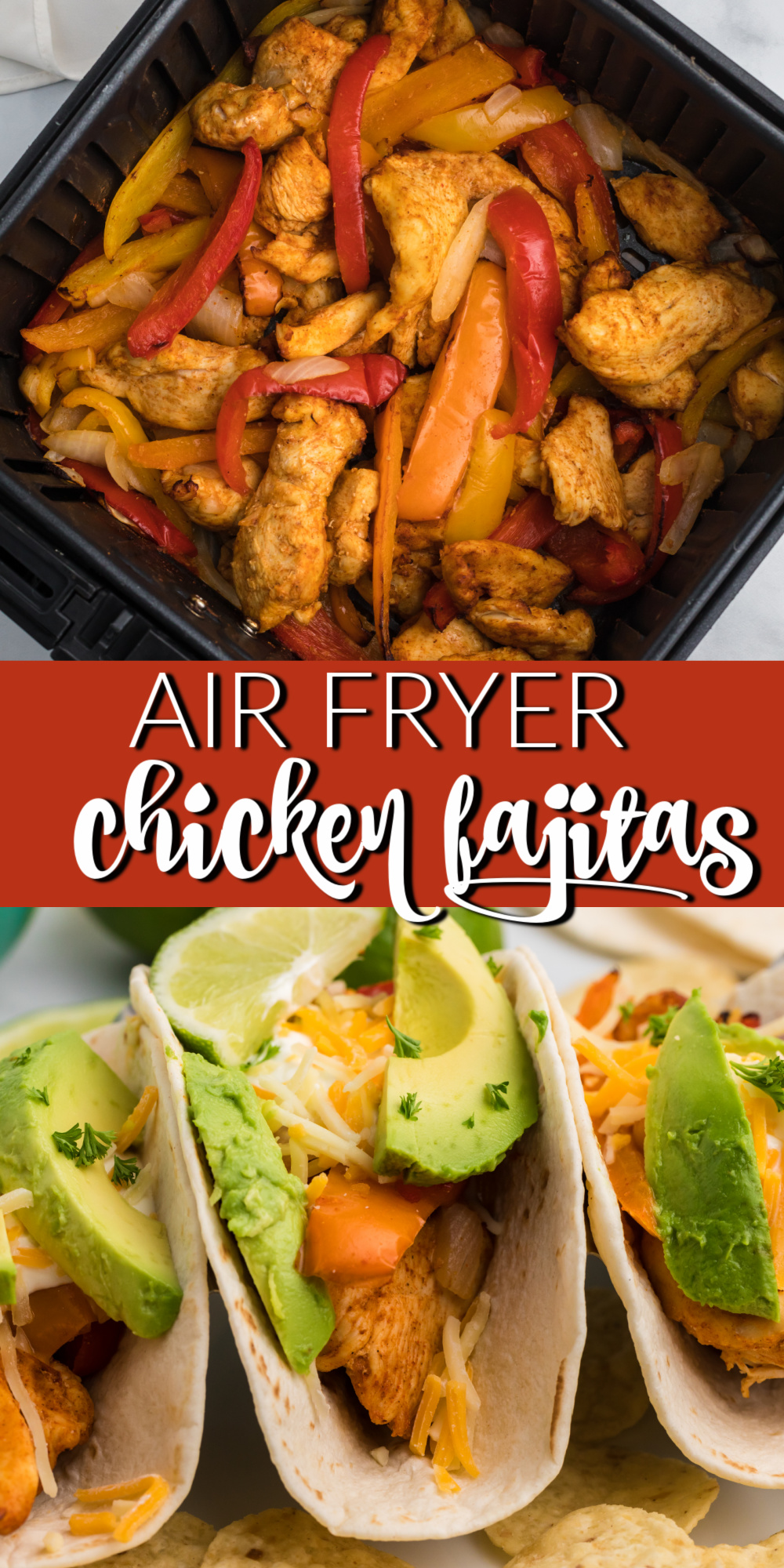 Air Fryer Chicken Fajitas are one of my new favorite ways to make fajitas. Made with chicken breasts, bell peppers, onions, and more. You won't believe just how quick and easy this meal is to make!