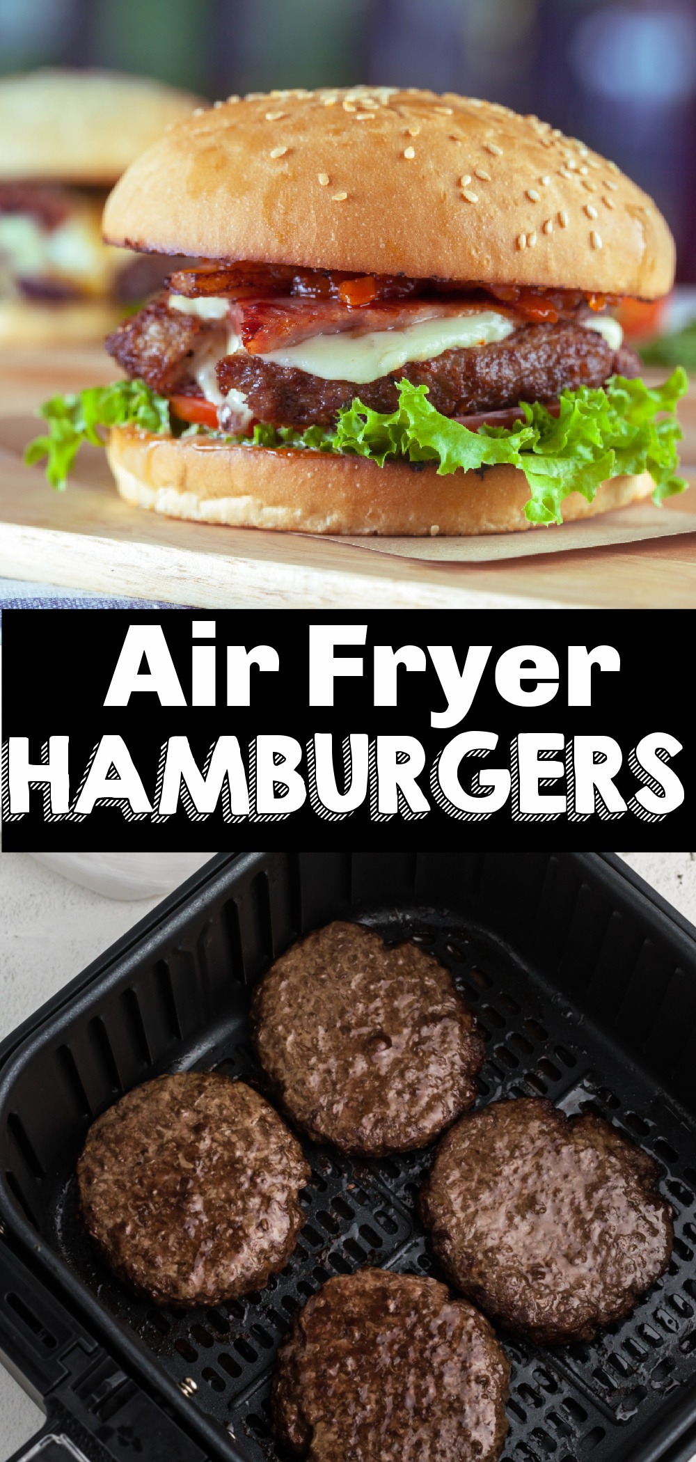 Air Fryer burgers are one of my favorite quick and easy ways to make lunch or dinner. You'll have the best hamburgers done from start to finish before you would even have time to light your grill! Learn how to make fresh hamburgers, frozen hamburgers, and turkey burgers with this easy Air Fryer Hamburger recipe.