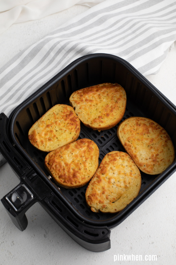 Texas Cheese Toast in the air fryer basket. 