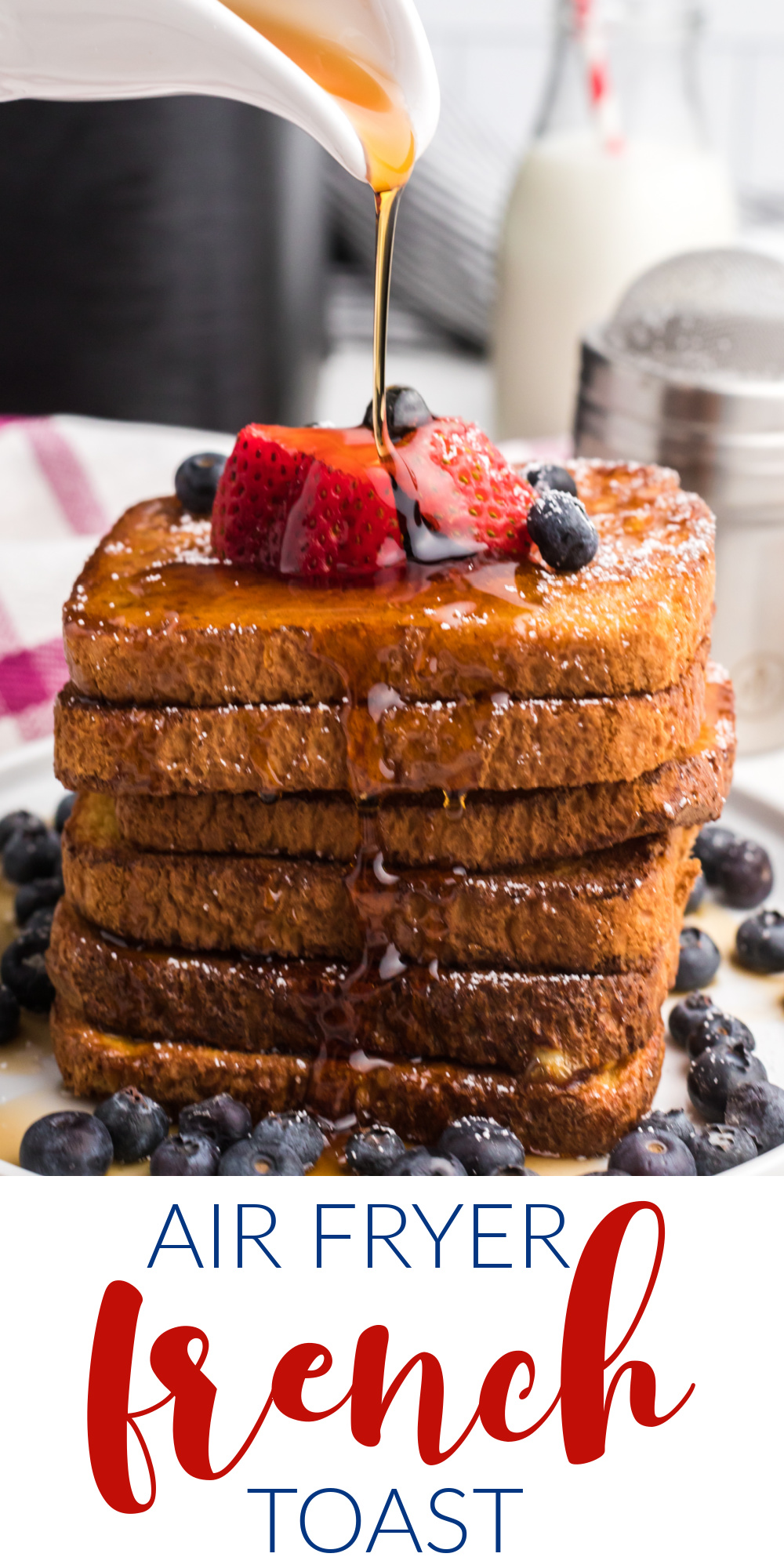 This Air Fryer French Toast recipe is one of my favorite easy recipes to make with the air fryer. You'll love how quick and hands-off this delicious breakfast dish is! Made with bread, milk, egg, sugar, and cinnamon. It's an easy air fryer breakfast recipe that everyone loves.
