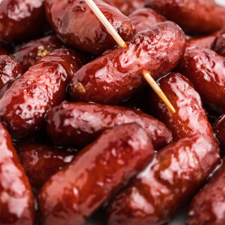 Close up of Air Fried Lil Smokies with BBQ sauce.