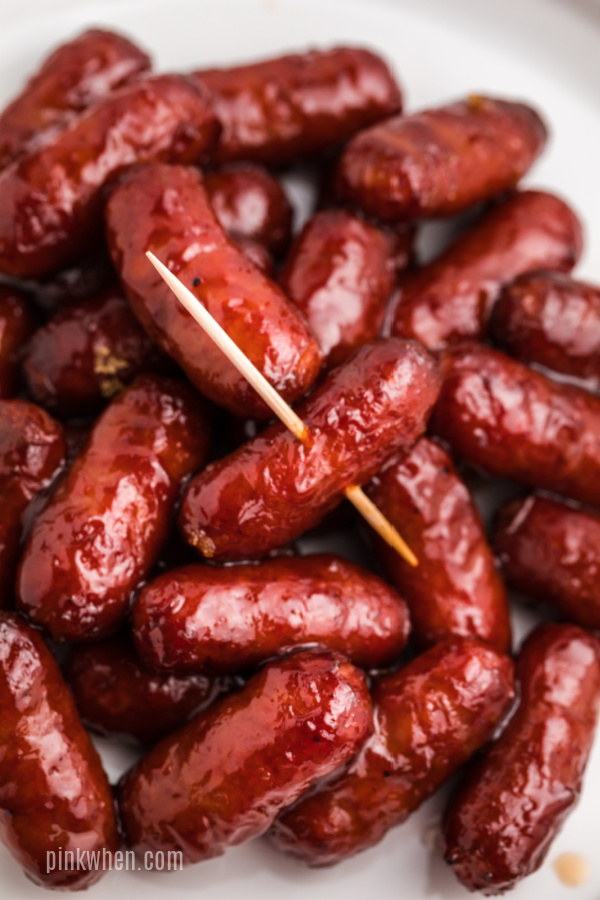 Air Fryer BBQ Lil Smokies on a plate ready to serve. 