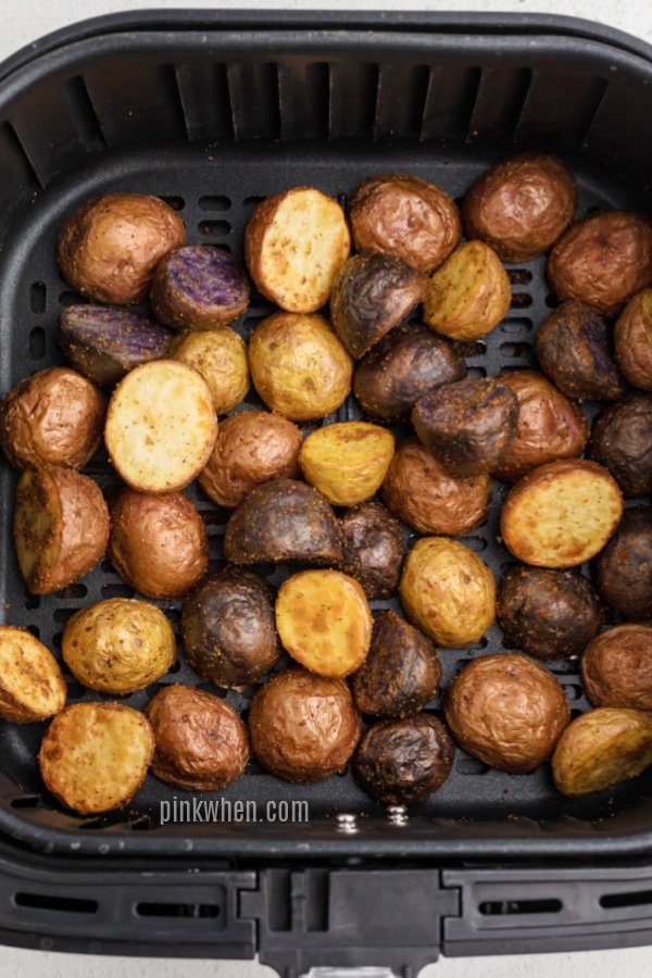 Fully cooked and seasoned roasted potatoes made in the air fryer. 