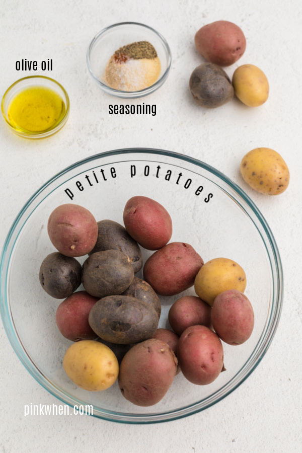 Ingredients needed to make roasted potatoes in the air fryer. 