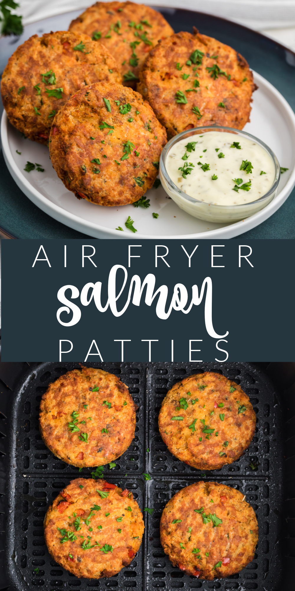 Air Fryer Salmon Patties are made with salmon, mayo, breadcrumbs, bell pepper, seasonings, and more. It's a delicious and easy air fryer recipe that's made in just minutes!
