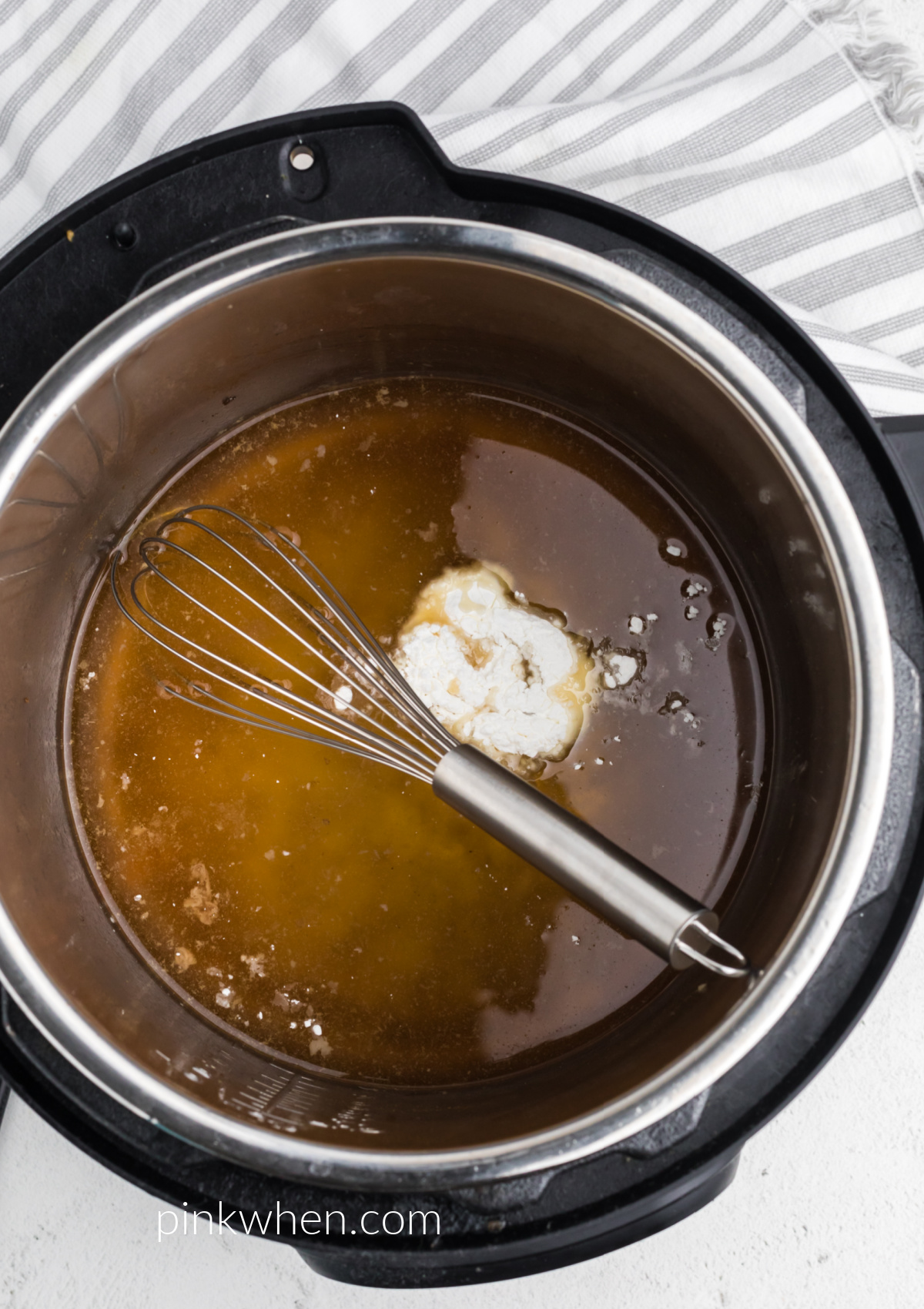 Cornstarch added to the drippings to make gravy for the instant pot tri tip recipe. 