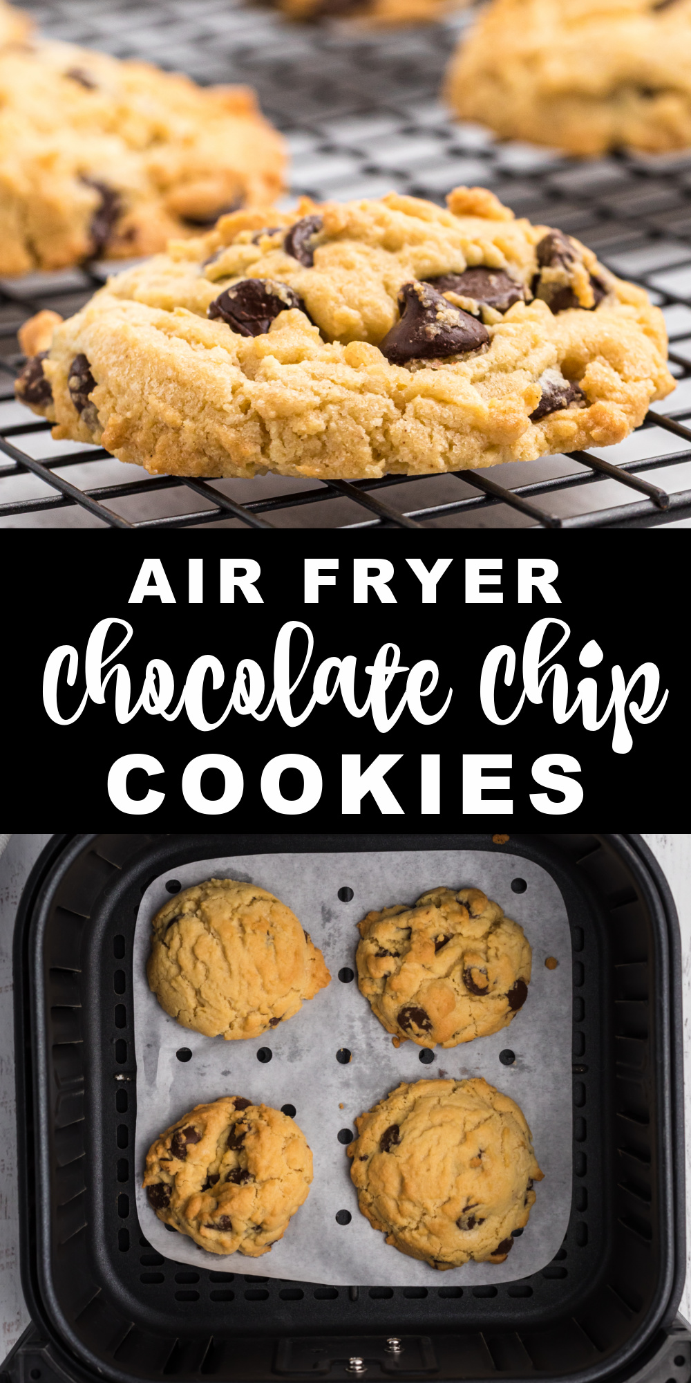 Air Fryer Chocolate Chip Cookies are some of my favorite cookies to make when I'm craving soft, doughy, cookies but don't want to make an entire batch. Made with brown sugar, vanilla, chocolate chips, and more! An easy air fryer dessert recipe.
