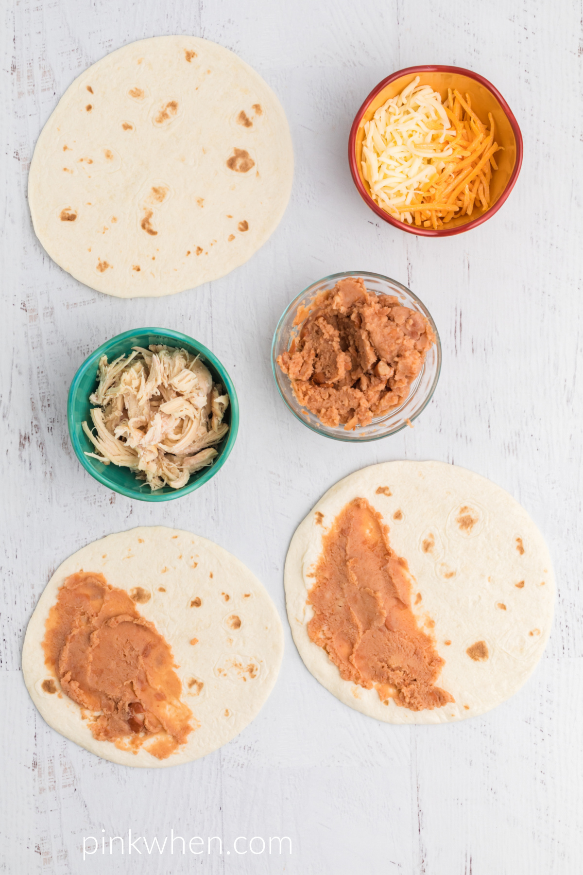 Air Fryer Quesadillas with refried beans on one side. 