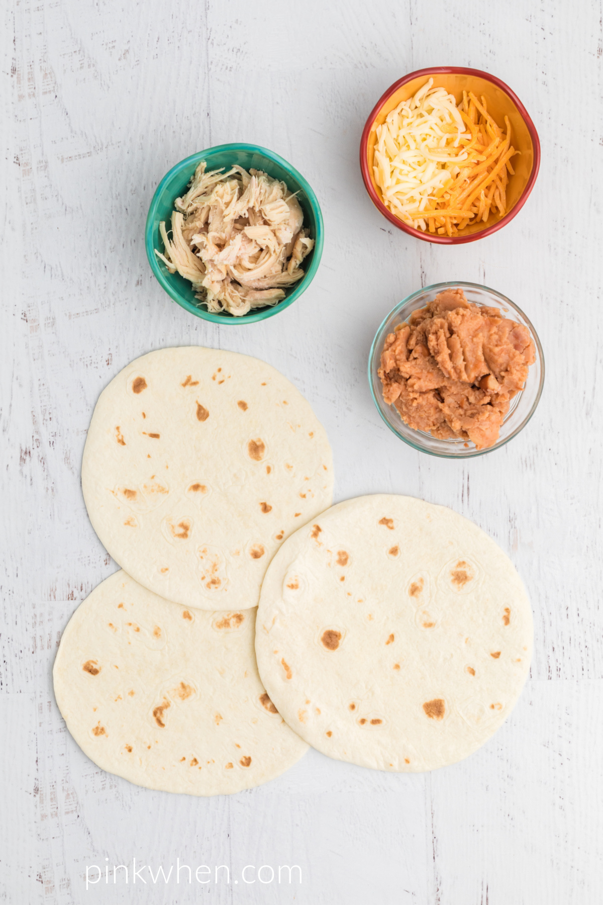Ingredients needed to make quesadillas in the air fryer. 