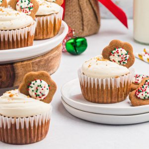 Gingerbread cupcakes with cream cheese frosting, ready to eat.