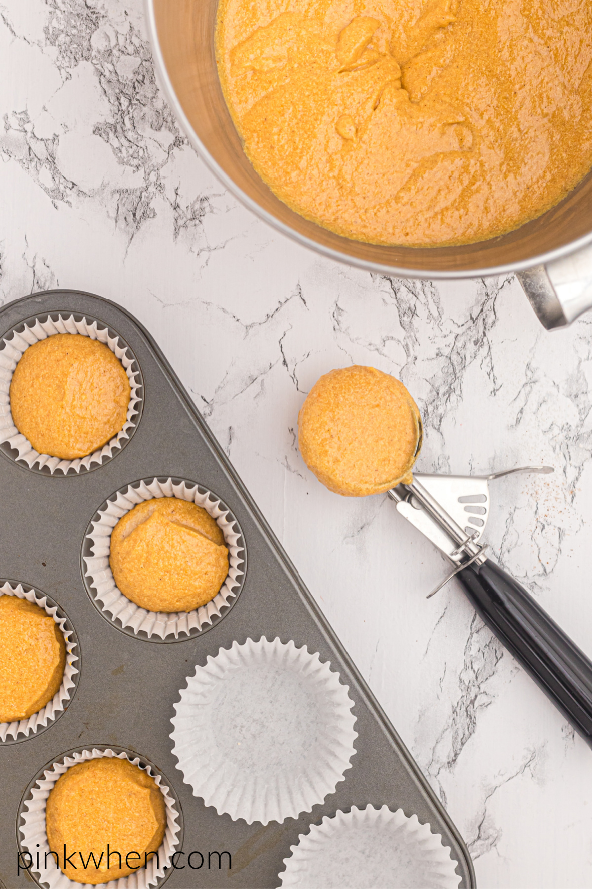 Cupcake cough in liners ready to bake. 