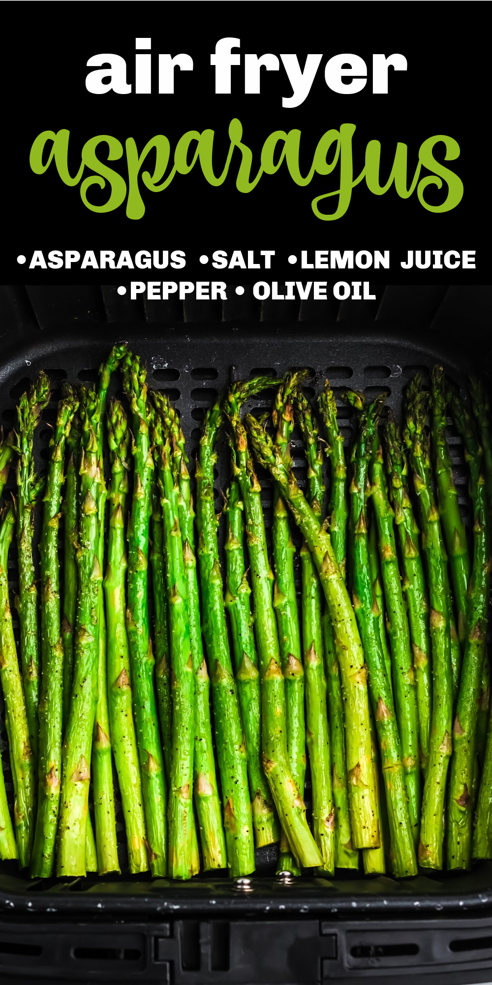 This Air Fryer Asparagus is the perfect side dish or appetizer. Made with asparagus, olive oil, sea salt, ground black pepper, and a dash of lemon before serving. It's the perfect, quick, air fryer recipe that's made in just 10 minutes.