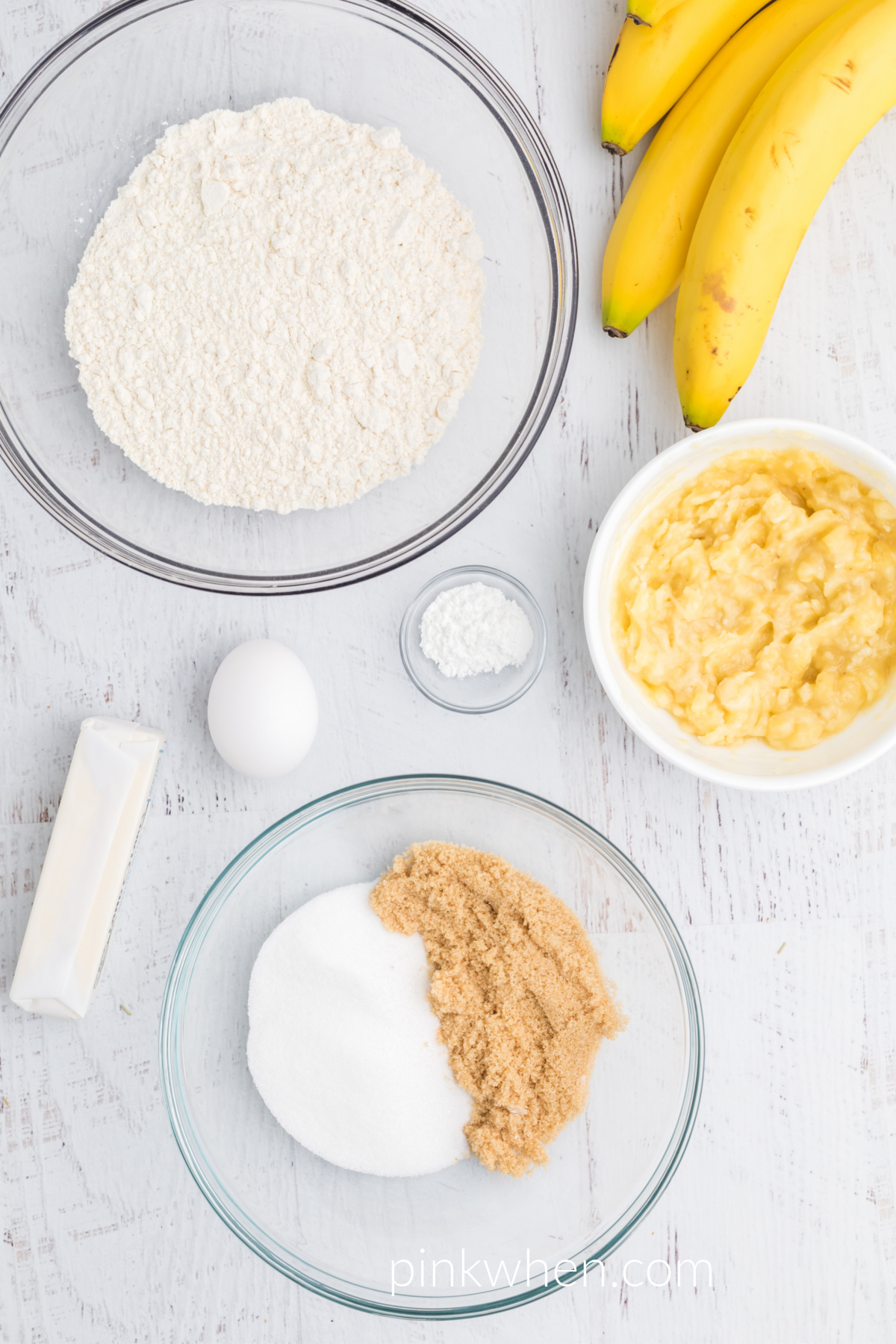 Ingredients needed to make banana muffins in the air fryer. 
