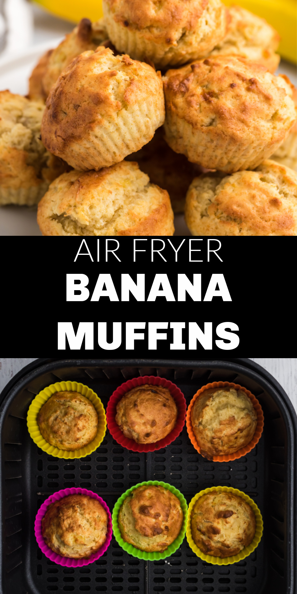 These Air Fryer Banana Muffins make a great breakfast or dessert. Use up those ripe bananas and make this quick and easy recipe in less than 15 minutes with the air fryer.
