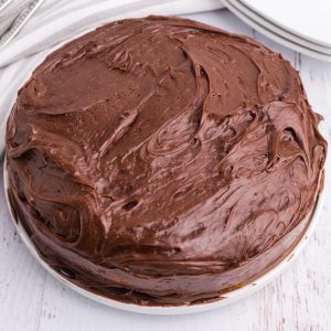Boxed Vanilla Air Fryer Cake with Chocolate Frosting.