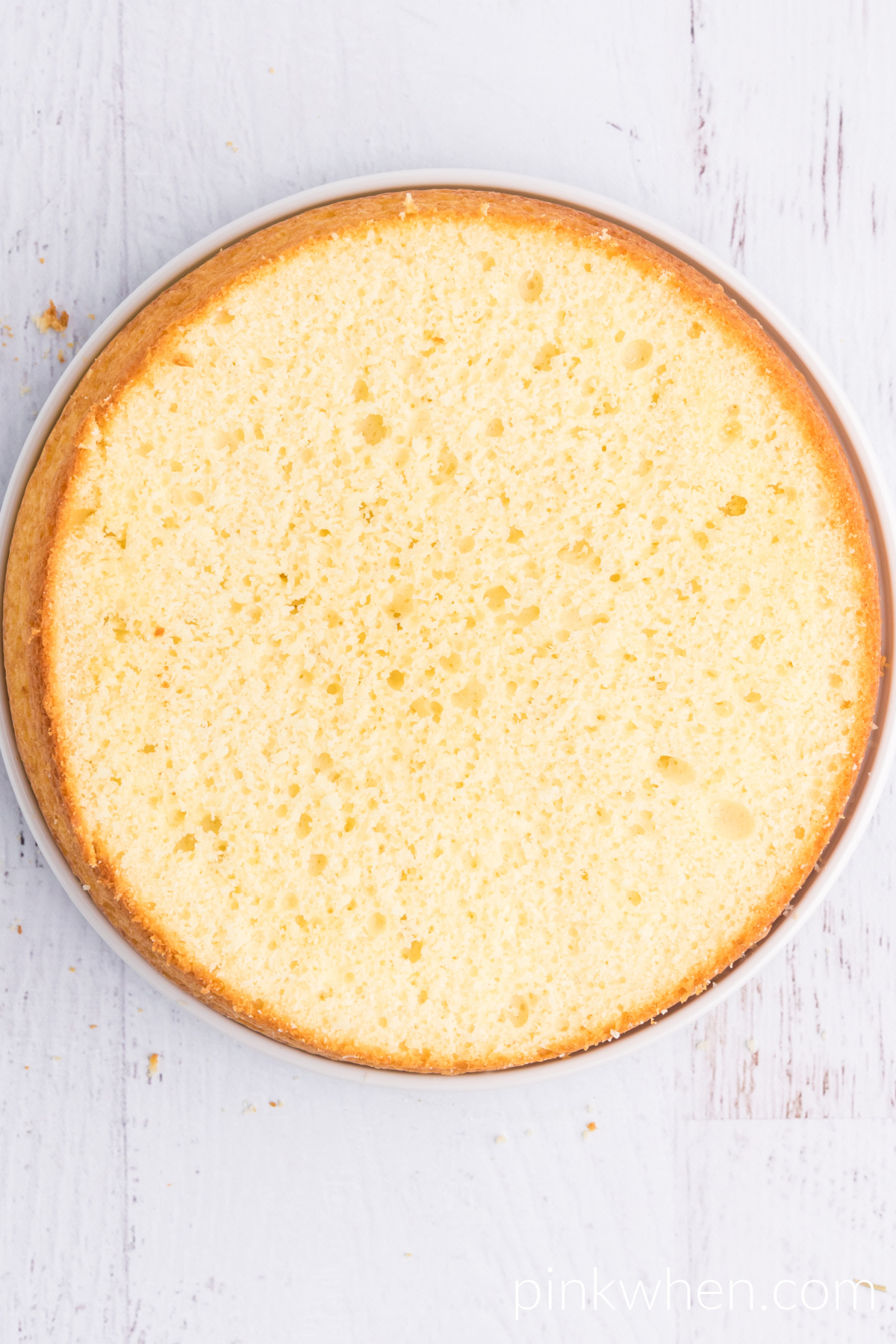Cake made in the air fryer with the rounded top removed. 