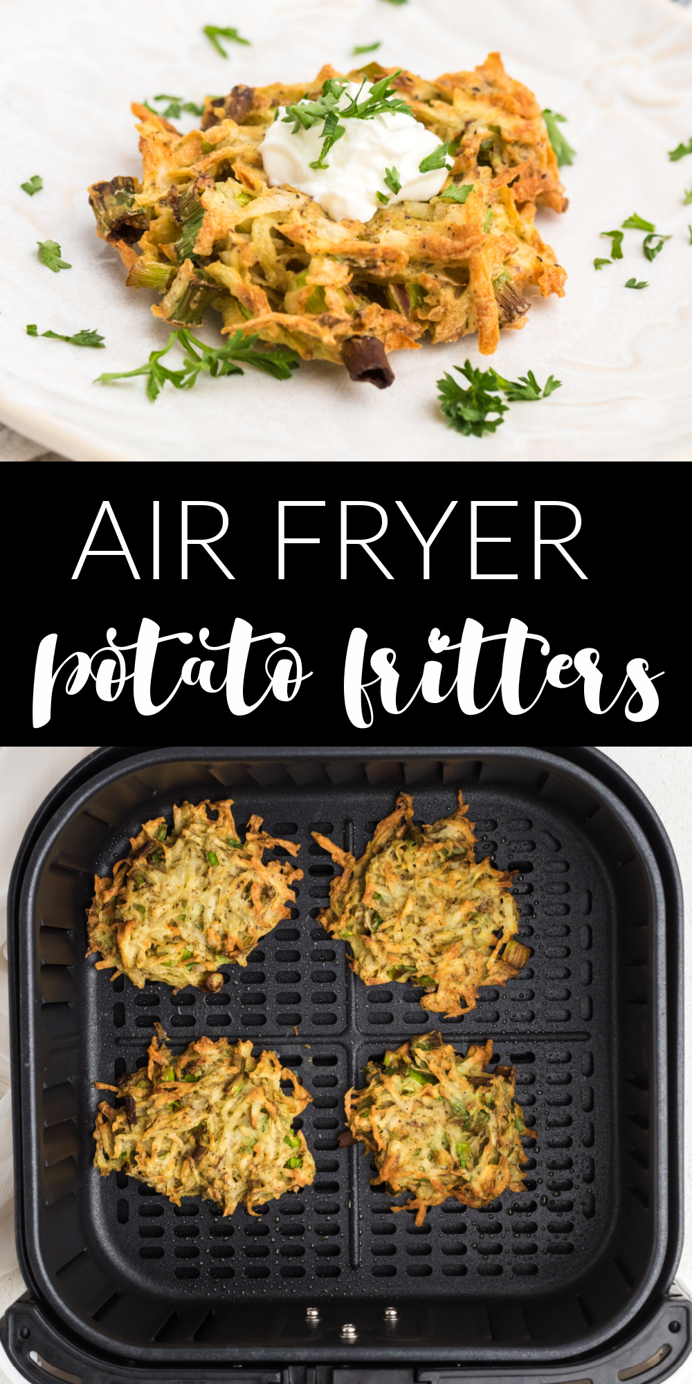 Air Fryer Potato Fritters are full of flavor but they’re fast and simple to make, too. Just six simple ingredients are all you need to make this simple recipe that pairs perfectly with any easy weeknight meal.