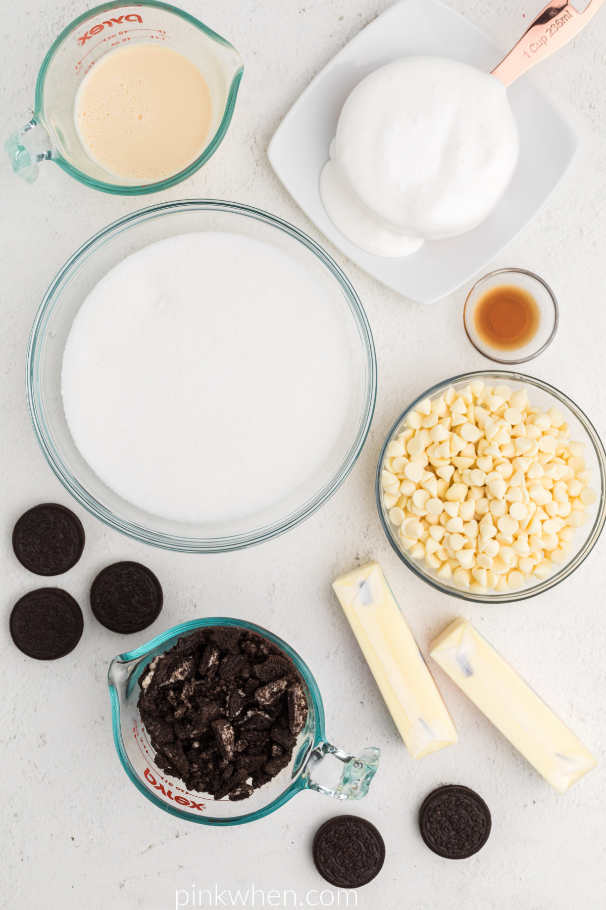Ingredients needed to make OREO fudge. 