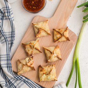 overhead shot of crab rangoon made in the air fryer.