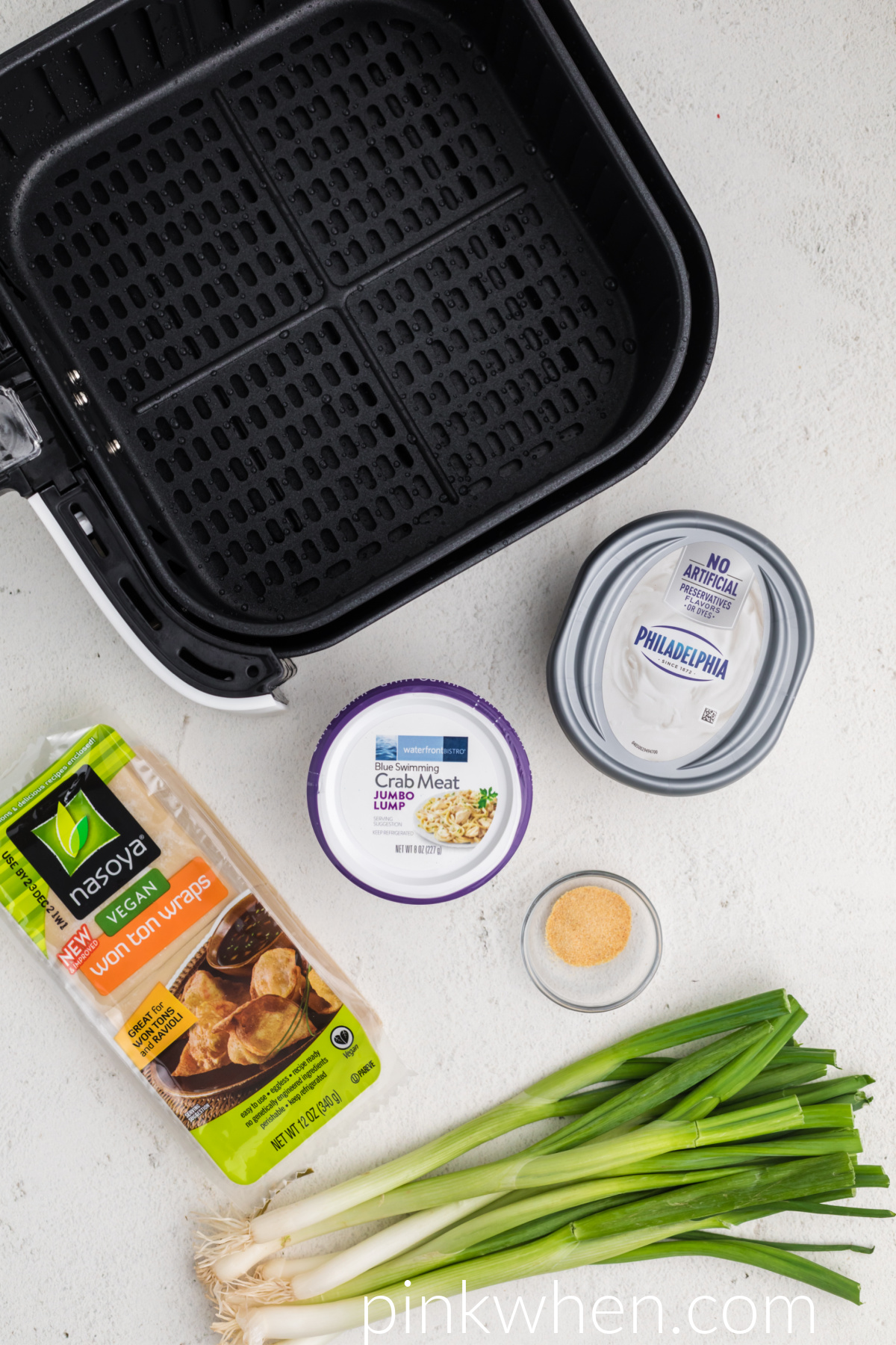 Ingredients needed to make crab rangoons in the air fryer.