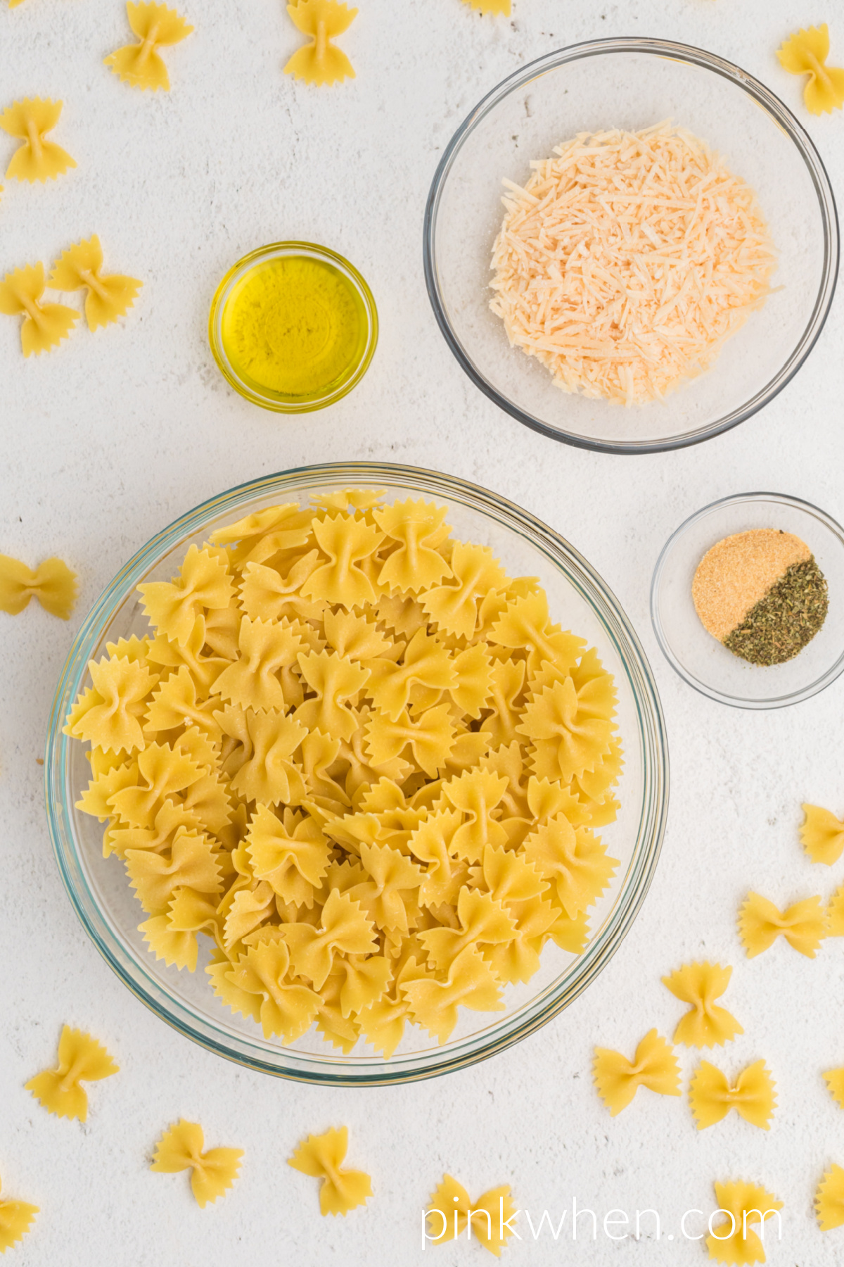 Ingredients needed to make pasta chips in the air fryer.