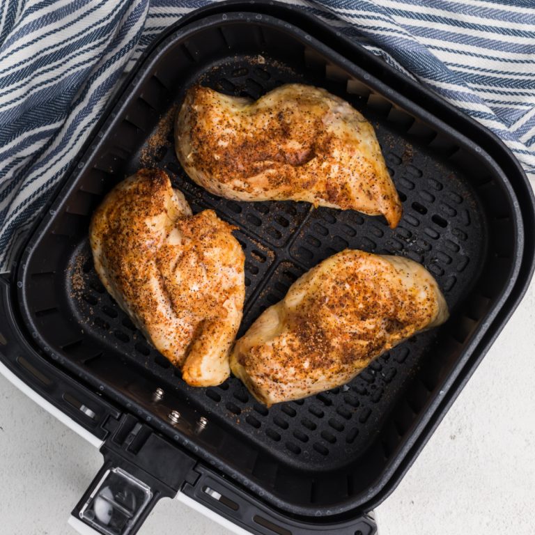 fully cooked and seasoned chicken breasts made from frozen in the air fryer.