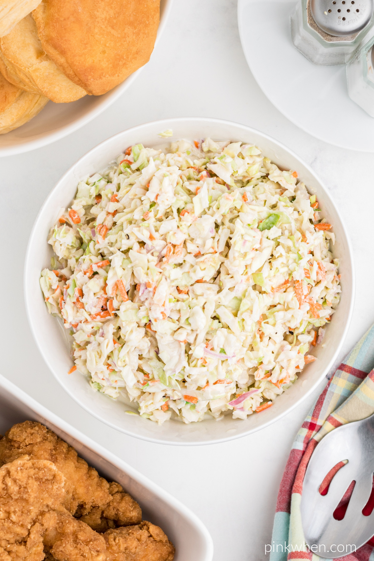 Overhead photo of copycat KFC coleslaw ready to serve.