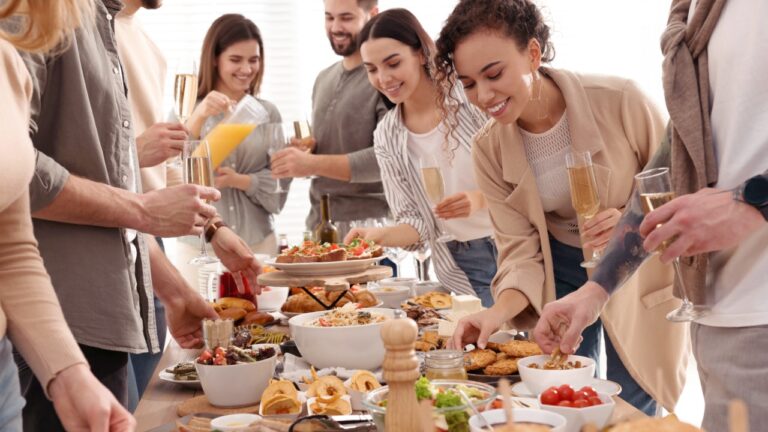 party goers getting snacks