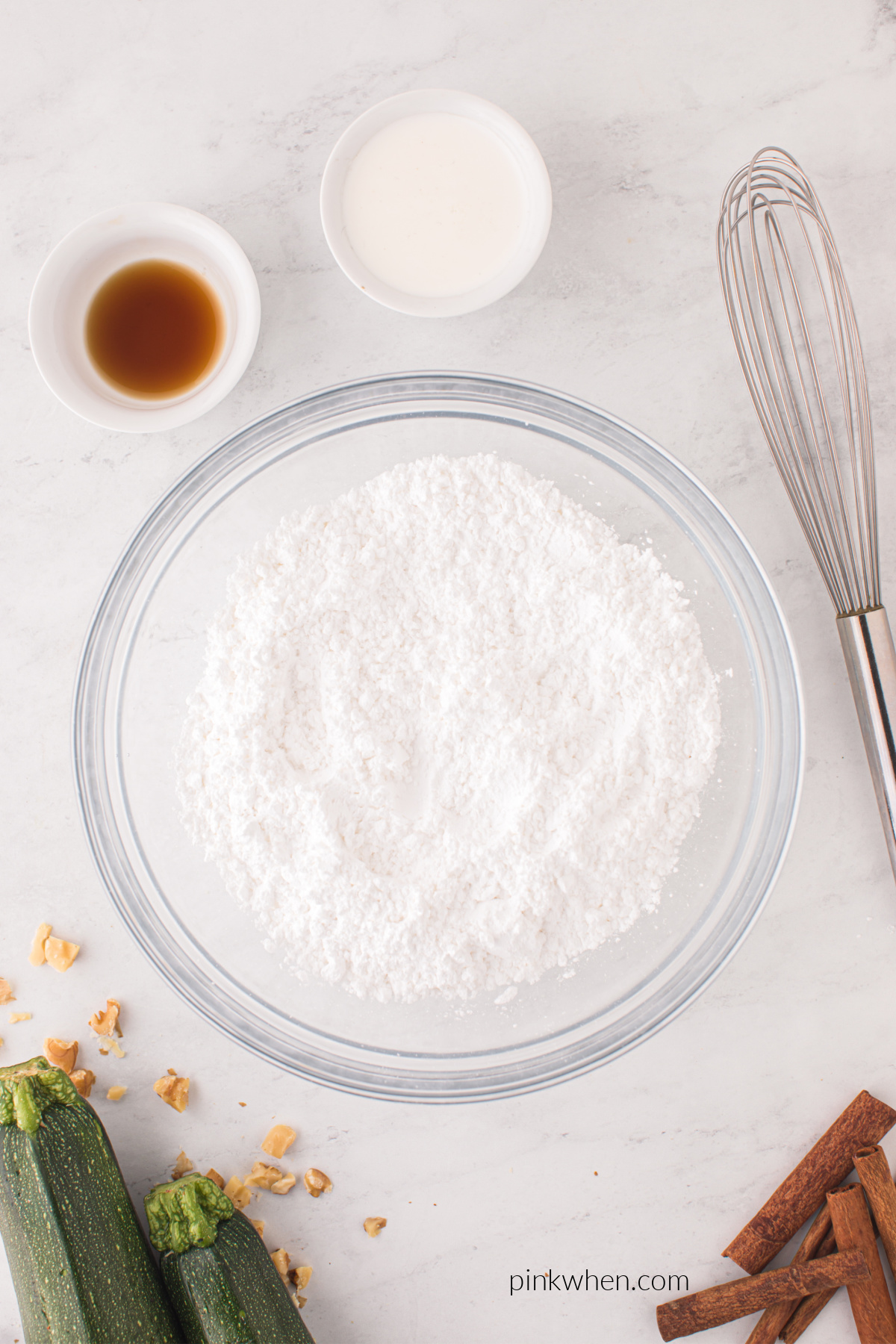 Baking soda and flour in a bowl ready to be mixed.
