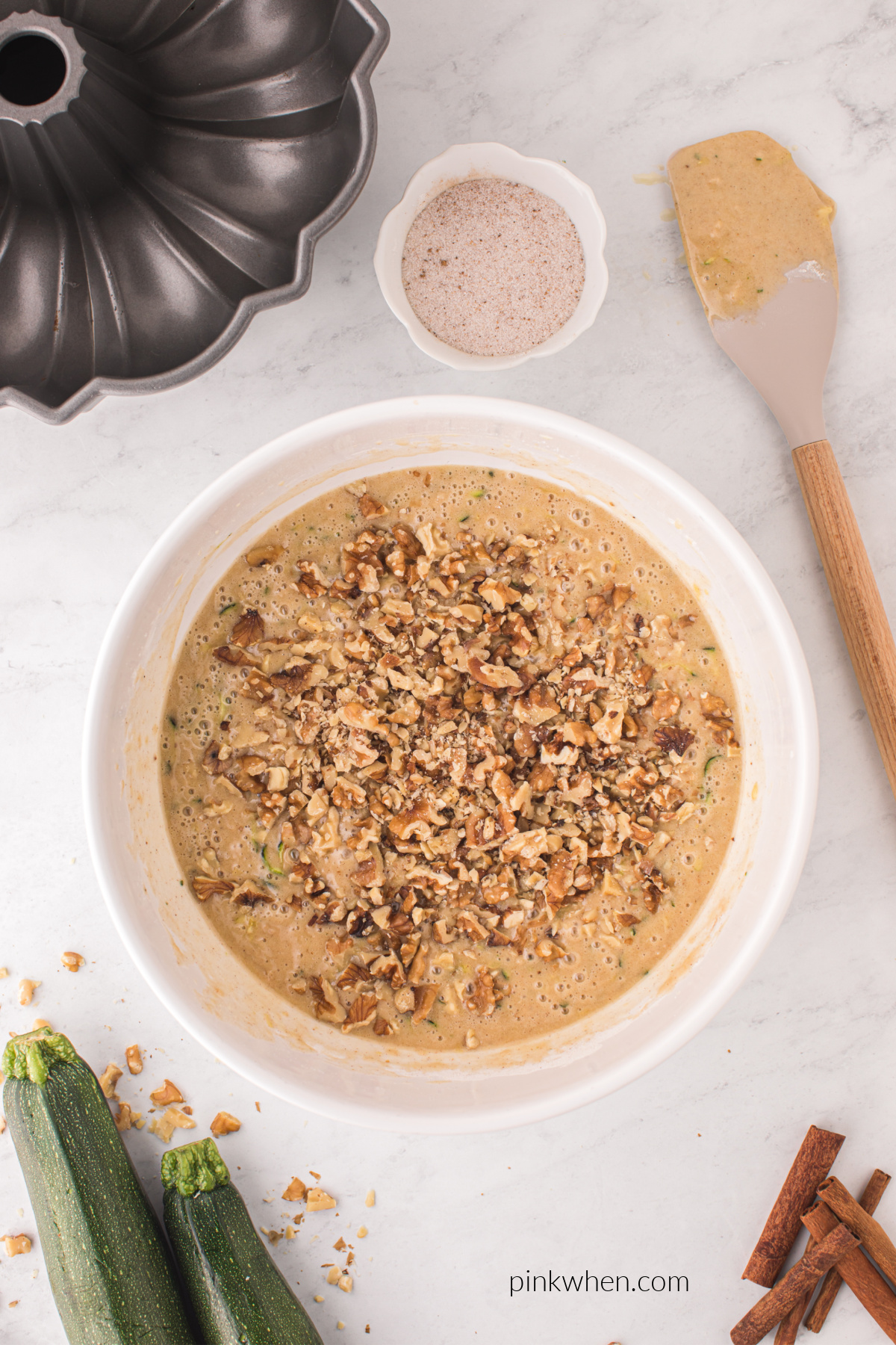 Gently folded nuts into the cake batter.