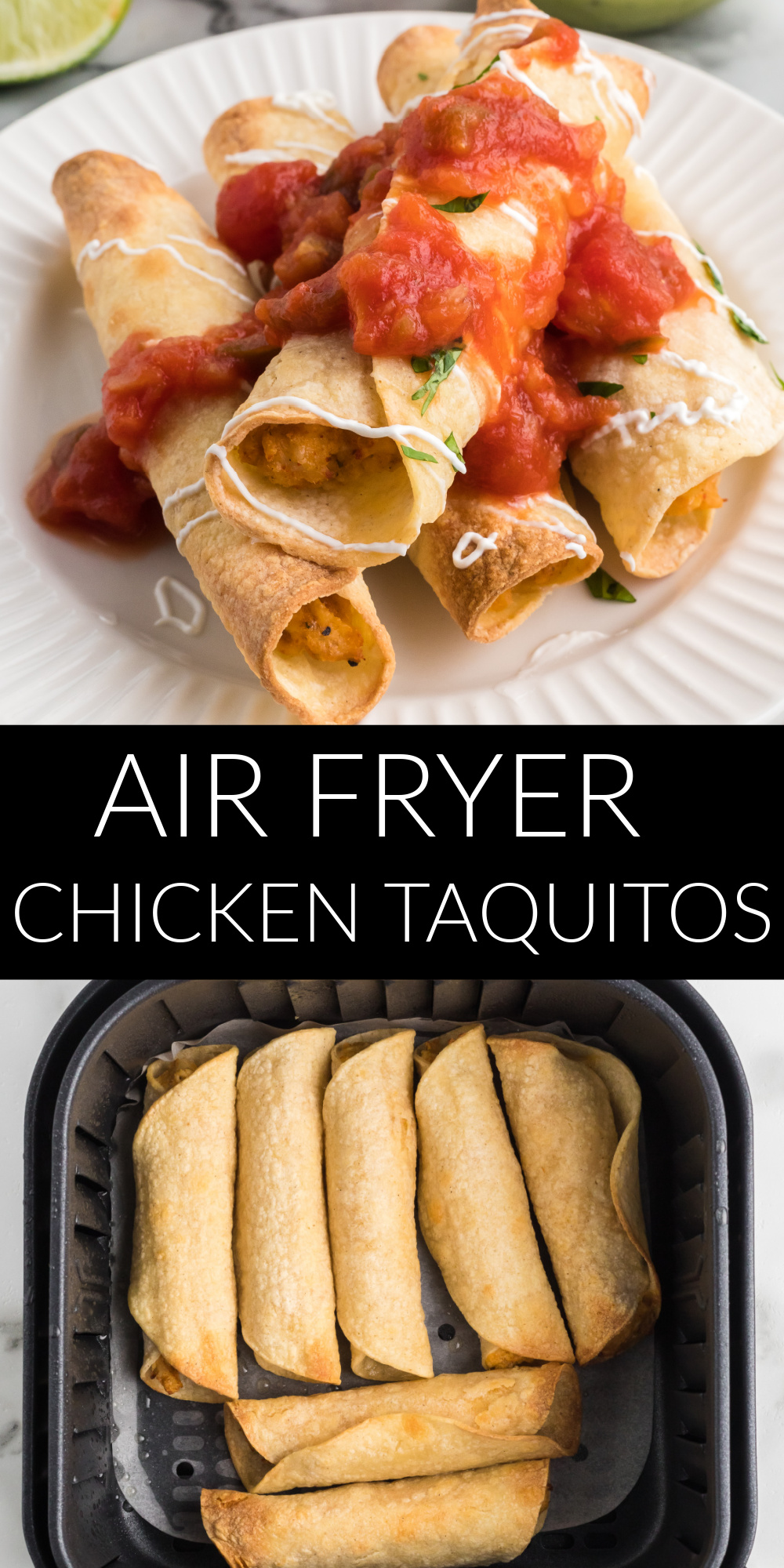 Air fryer chicken taquitos turn out golden brown and crispy every single time. Made with Rotisserie chicken, corn tortillas, cream cheese, shredded cheese, and more. It's a weeknight favorite and a total winner for dinner.