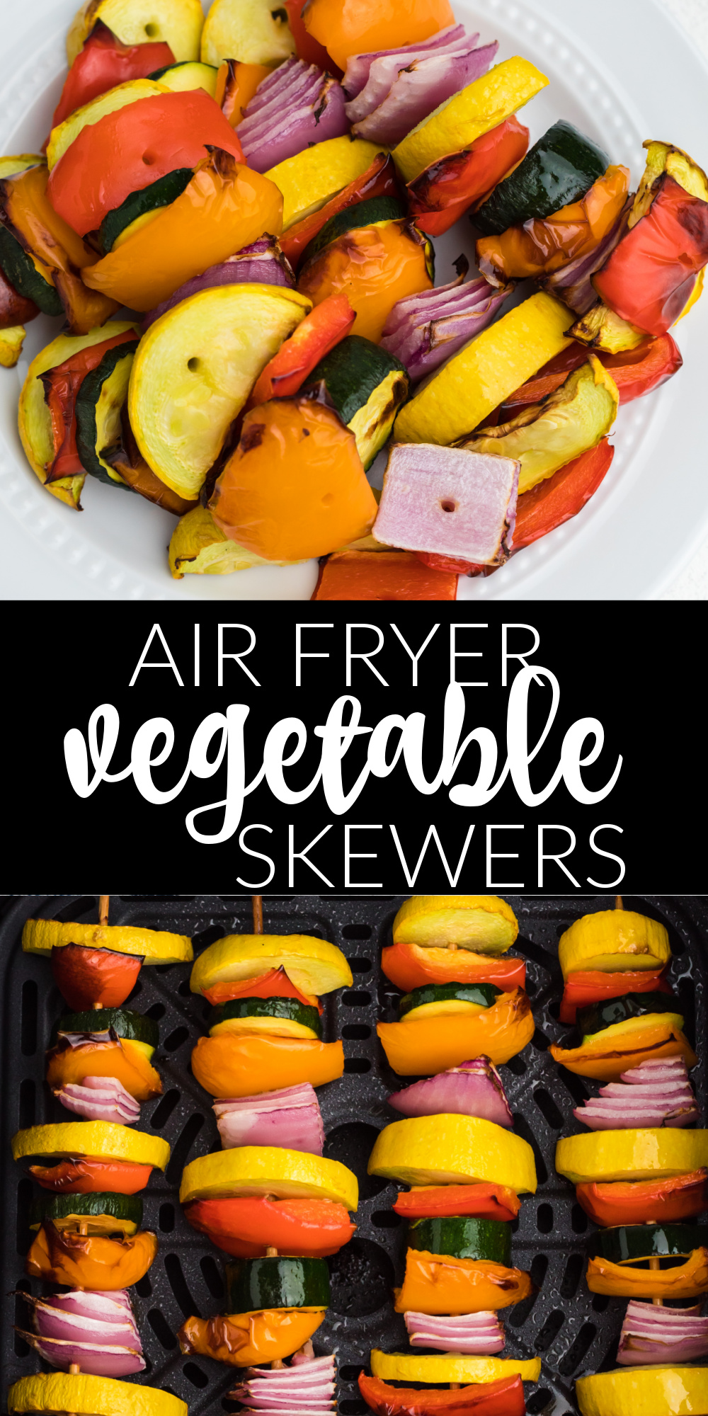 Vegetable skewers in the air fryer are one of my favorite ways to get that "grilled" crisp veggie without the grill. If you love quick and easy, you'll love these air fryer vegetable skewers.