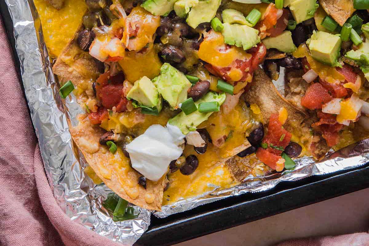 nachos on a baking tray.
